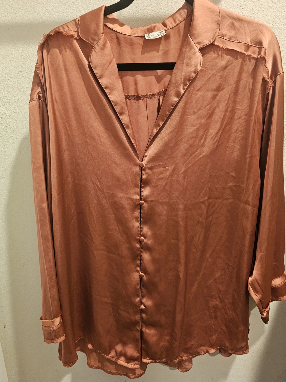 Free People Women's Button-Front Satin Shirt in Rust